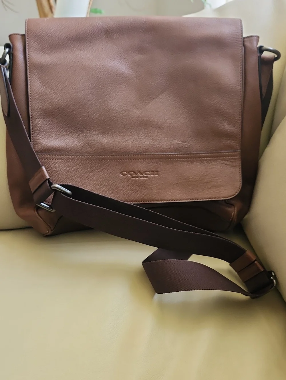 Coach Men's Houston Map Leather Messenger Bag Brown